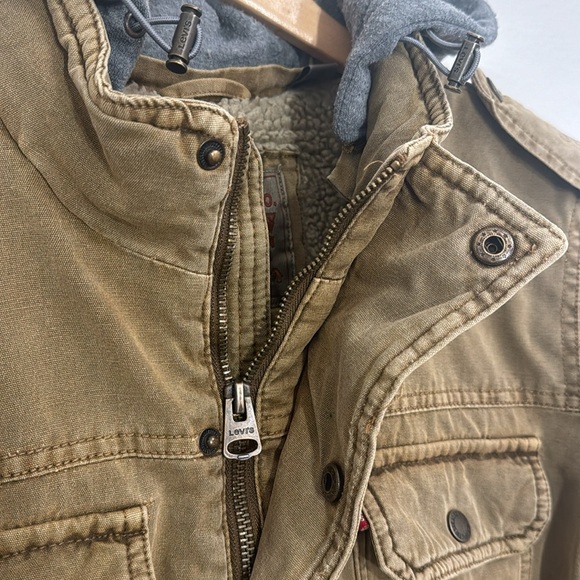 LEVI’S Washed Cotton Brown Jacket Removable Hood Snap/Zipper Front Size Small - Picture 8 of 14